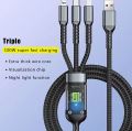 100w Transparent chip 3 In1 super fast charging Data Cable with lighting/Type c/Micro USB. 