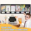 Lightweight Sturdy Horizontal Storage Pocket Chart Wall Mounted with 6 Clear Pockets Homework Storage Pocket Chart Durable 4 Hook Hole Hanging Wall File Organize Homeschool Use. 