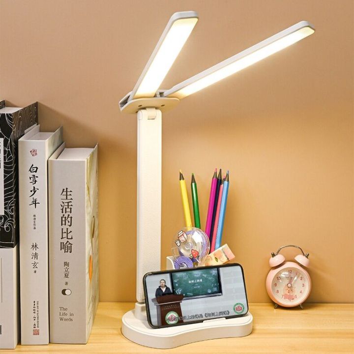 Led Double Head Desk Lamp 3 Operating Modes With 32 Dimmable LED Lights Rechargeable Table Lamp