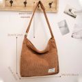 Corduroy Shoulder Bag for Women Leisure College Style Adjustable Strap Large Capacity Designer Handbag Travel Crossbody. 