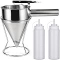 Batter Dispenser Pancake Batter Dispenser, Stainless Steel Stirring Batter Separator Funnels with Handle & Rack. 