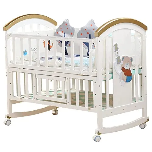 Baby Bed Solid Wood Crib Style White Infant Bed Cradle Bed