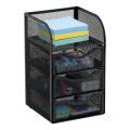 Metal Mesh Office Organizer with Drawer for Desktop, Paper Binder Clip Basket Workspace Storage. 