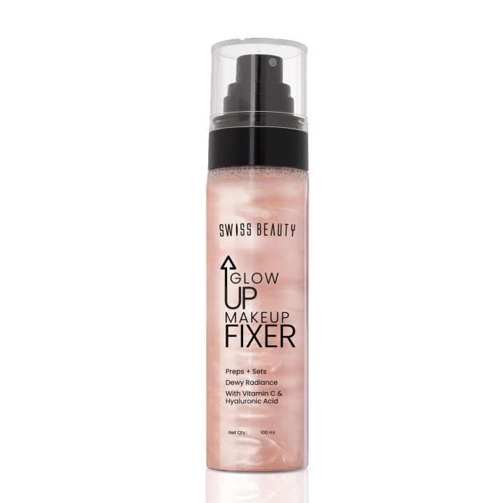 Swiss Beauty Glow Up Makeup Fixer | Preps + Sets | Dewy Radiance | For Face & Body | With Vitamin C & Hyaluronic Acid | 100ml