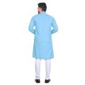 Sky Blue Solid Cotton Kurta Pajama Set For Men. 
