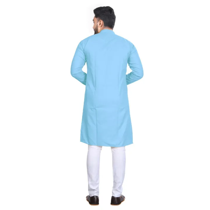 Sky%20Blue%20Solid%20Cotton%20Kurta%20Pajama%20Set%20For%20Men%20-%20Image%202