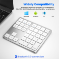 ARELENE 2.4G Bluetooth Number Pad Ultra-Thin Wireless Numpad USB Rechargeable Numeric Keypad for IOS Android Window White. 