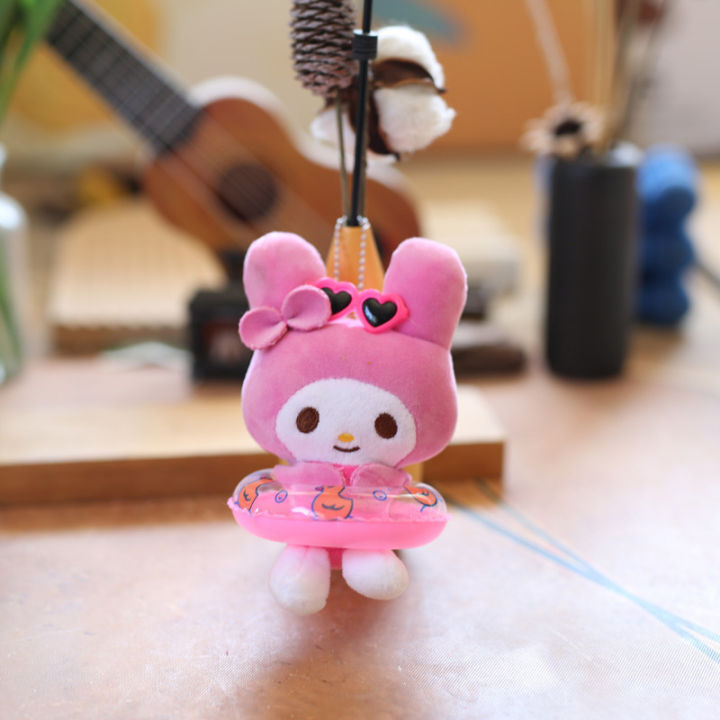 Cute Sanrio Kuromi Pendant Hello Kitty With Swim Ring Plush Stuff Toys Keychain Kawaii Accessories Backpack Hanging Ornament