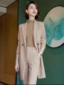 Boss Lady Single Button Classic Brown Formal Coat And Pant Set For Women. 