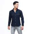 Blue Jeans Full Sleeve Front Pocket Design Plain Shirt For Men. 