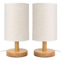 ZOROOM 2X DC5V Round Bedside Table Lamp Nightstand Lamp with Fabric Shade and Solid Wood for Bedroom, Living Room Modern Office. 