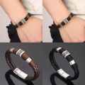 【VisioN Super Shop】Couple's Woven Leather Rope Stainless Steel Men's Leather Bracelet -Clasp Jewelry Party Gift. 