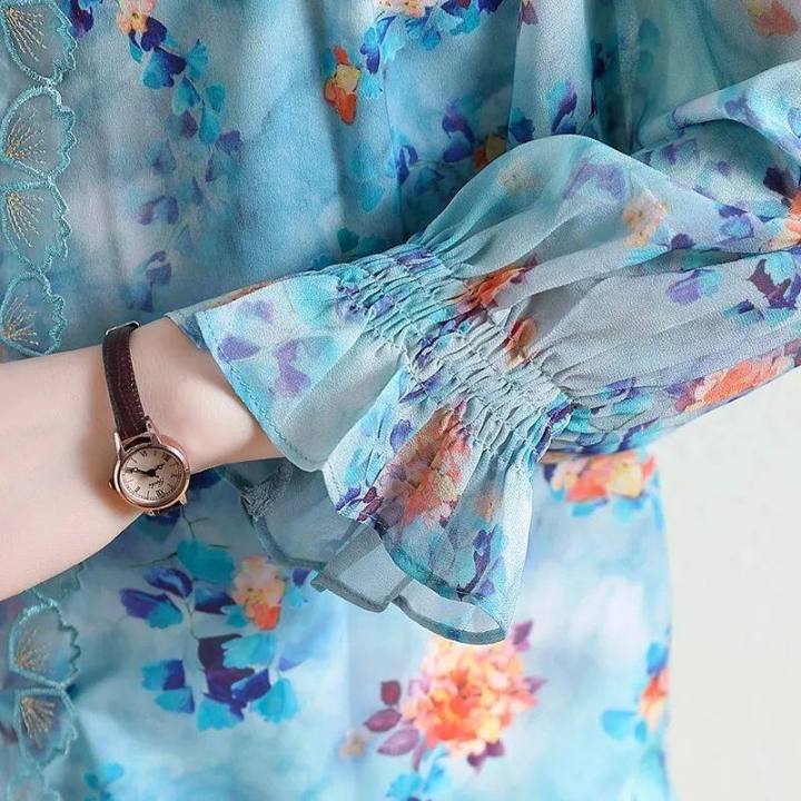 New%20Korean%20Thin%20Style%20Temperament%20Women's%20Blouse%20Plus%20Size%20Printed%20Design%20Lantern%20Sleeve%20Casual%20Shirts%20-%20Image%205