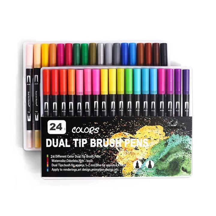 ProArt Dual Tip Brush Pen, Set Of 24 (Brush Tip & Fine liner Tip 0.4MM)