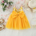 Summer New Baby Girls Dress Halter Bow Floral Mesh Shaggy A-line Dress Sweet Princess Dress Birthday Party Team Dress. 