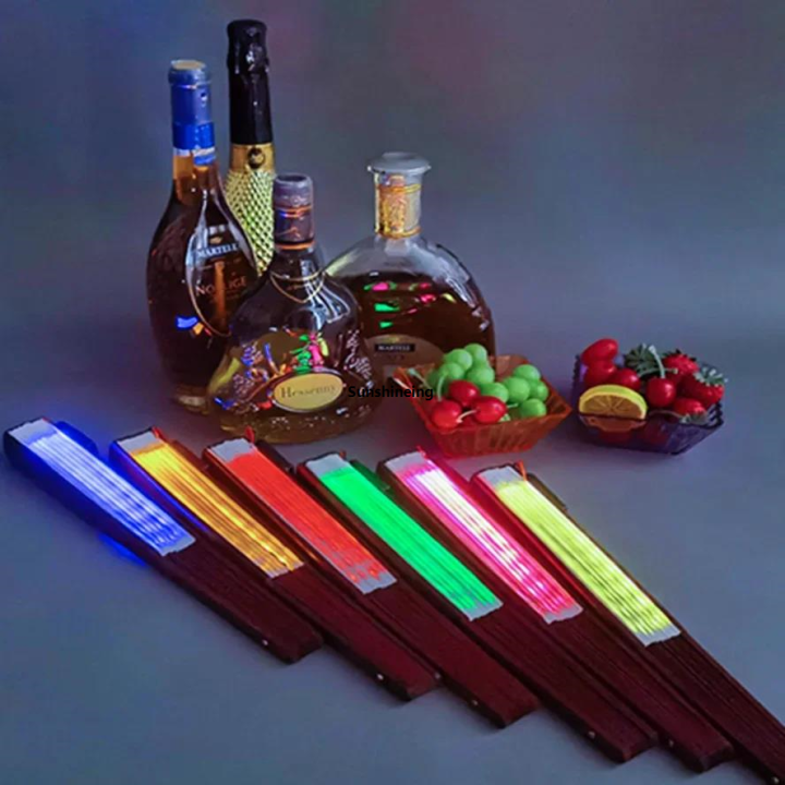 Decoration Party Bar Night Use Fan Glow LED Handheld Foldable with Battery Fan with Light Fluorescent, Show DJ Club Room