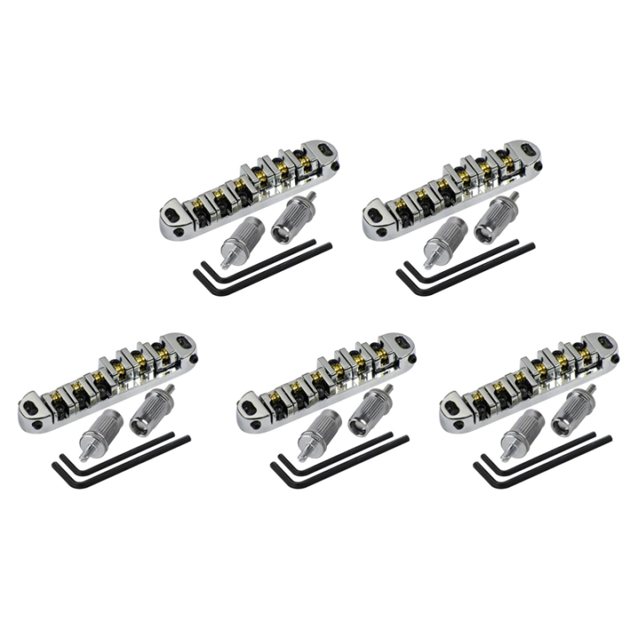 fasdaga 5X Chrome Metal Plated Roller Saddle Tune-O- Bridge for Style Electric Guitar Replacement