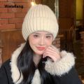 Wenefang orean ersion of ertal thread bright silk rabbit hair hat, solid color, thiened warm knit hat for autumn and winter, with a large head circumference and cold hat. 