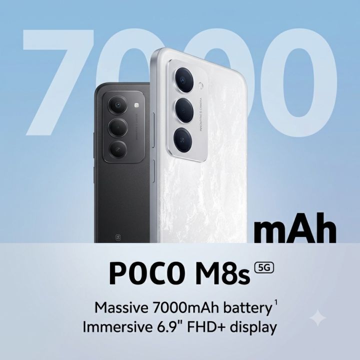 Poco M8s 5G + 4G LTE | 8 GB+256 GB | 6.9" FHD+ Display | 50MP main camera | Snapdragon® 6s Gen 3
