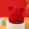 Baby hats, winter beanie hats, boys and girls, thickened ear caps, baby cotton in cotton, warm new year, red knit hats. 