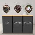 Canister Set Coffee Sugar and Tea Storage Container Metal with Bamboo Lid Square Black Snack Jars Kitchen 1000 ML. 