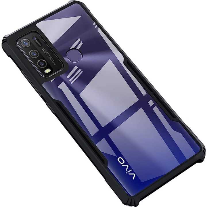 Vivo Y30 / Vivo Y50 (Same Size) Clear Transparent Black Bumper  Cover Case -Non Yellowing