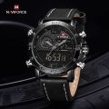 NAVIFORCE  Nf9134 Men Luxury Sports Military Leather Wrist Strap Analog Digital Quartz Double Time Watch. 