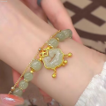 Uonevic Fashion Jewelry Double Layer Bracelet Women's Chain Chinese Style Auspicious Portable Cloud Bell Pendant Beaded Hand Auspicious Jade Antique Bell. 