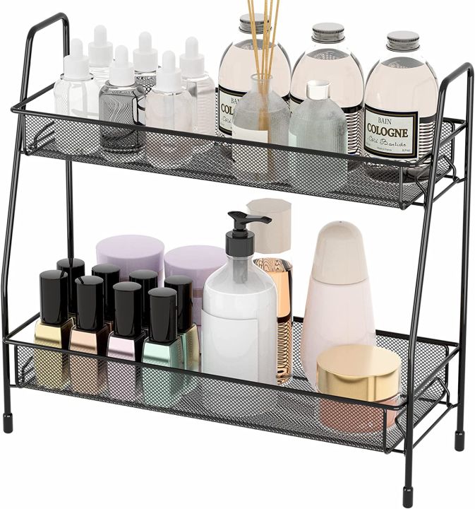 Spice Rack Organizer for Countertop 2 Tier Bathroom Shelf Desktop Makeup Organizer Small Storage Rack