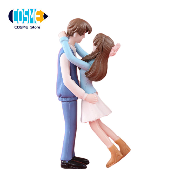 1 Pair Couple Figurine Romantic Plastic Sweety Lovers Embracing Couple Statue Desktop Decor for Valentine's Day
