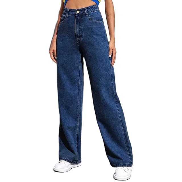 Women's High-Waisted Straight-Leg Jeans - Dark Blue" SD