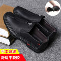 2023 Spring and Autumn new men's leather shoes round toe slip-on soft bottom soft surface non-slip breathable work casual leather shoes. 