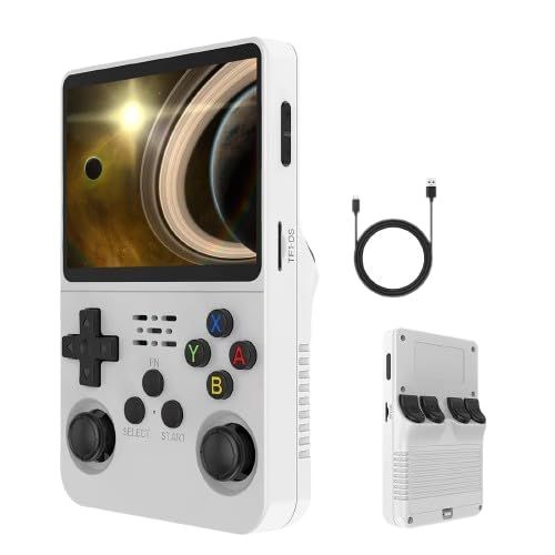 R36S RetroGamer Pro, Retro Game Console, 30000 in 1 Handheld Game Console, 8.89 cm IPS Screen, Linux System, Mini Portable Pocket Arcade 3800mAh 45 Simulators 128G Card (White/Black)