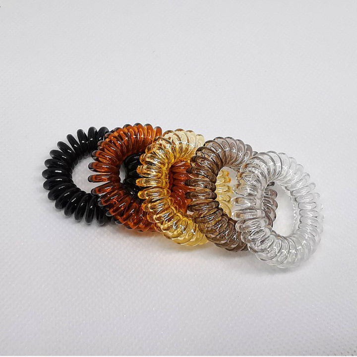 Packet of 5- Elastic Hair Band ,Spiral Transparent, Phone Cable, Hair Scrunchie, Fitness Hair Band, Colors Spiral Phone Cable for Girls & Women