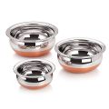 Copper Bottom Stainless Steel Handi Set With Lid- Set Of 3. 