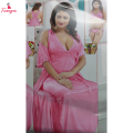 Fancyra Women 6 Pieces Set Pink Satin Nightwear Nighty Set with Gown Top Pants & Lingerie. 