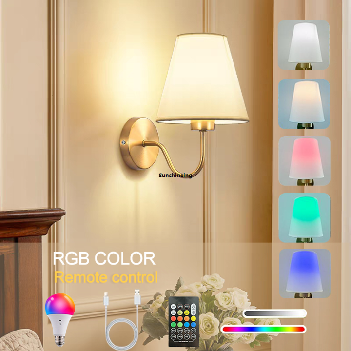 Retro Rechargable Wall Lamp LED RGB Bulb Removable Wireless Wall Light ...