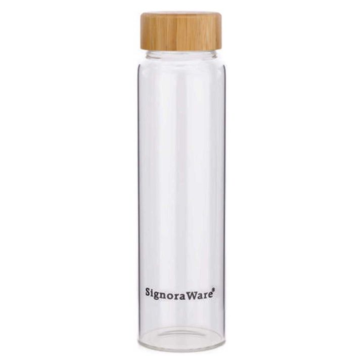 Bamboo Screw Cap with Borosilicate Glass Water Bottle 500ml