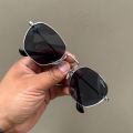 Elegant Men's Classic  Silver Frame Sunglasses with Black Lens - Hi-Quality Fashion Eyewear. 