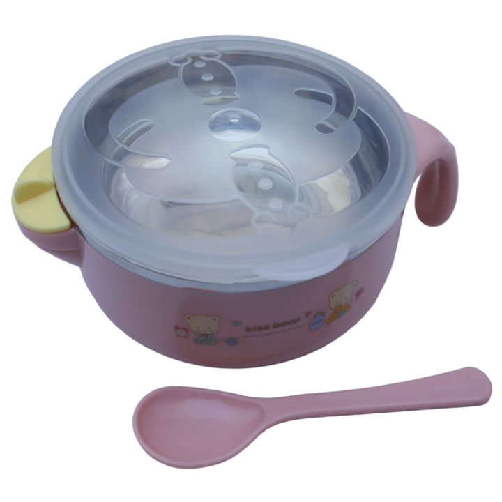 304 Stainless Steel Hot Water Injectable Bowl with Handles & Spoon Safe Feeding Set for Baby & Toddlers