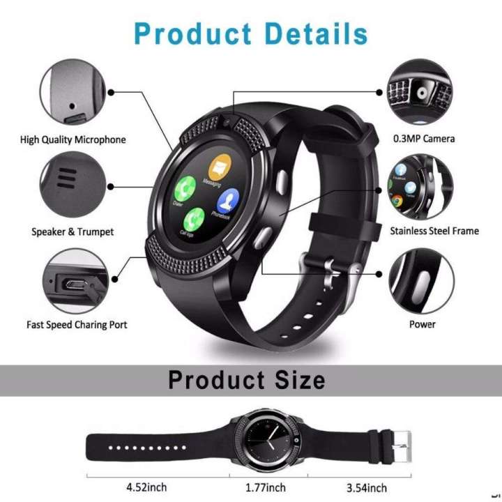 V8%20Sport%20Bluetooth%20Round%20Dial%20Wrist%20Smart%20Watch%20Camera%20Sim%20Tf%20Slot%20For%20Ios%20Android%20-%20Image%205