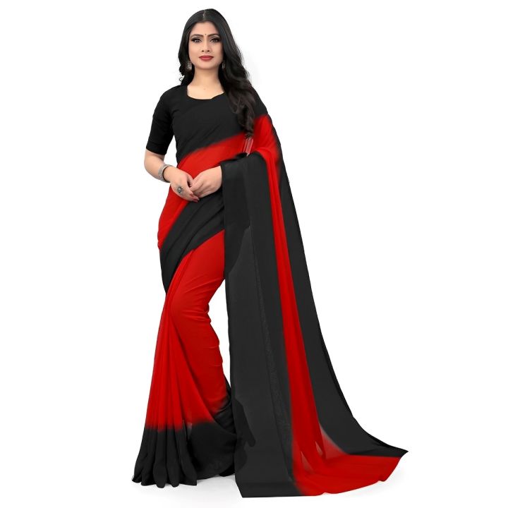 Black/Red Georgette Saree With Blouse Piece For Women | Casual Saree For Women | Traditional Wear For Women