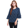 Blue Fancy Abstract Design Half Sleeved Casual Top For Women. 