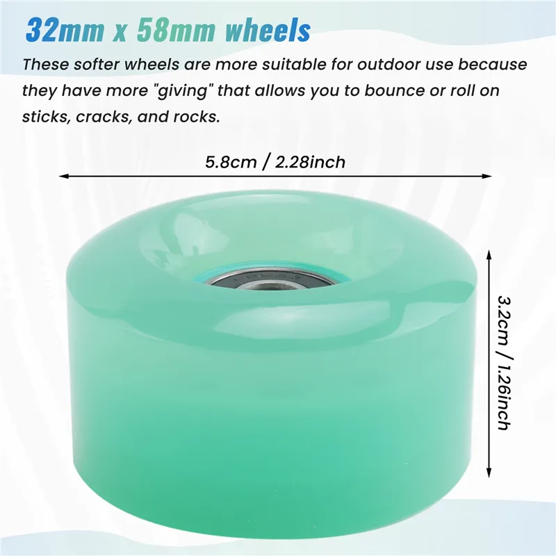 8-Pack 58mm X 32mm 82A PU Roller Skate Wheels With Bearings - Outdoor/Indoor Hybrid, Great For Beginners