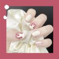 MAANGE 24Pcs White Pink Flame Fake Press On Nails With Glue & File PD79. 