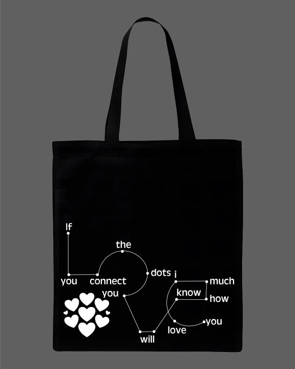 "Connect%20The%20Dots"%20Love%20Quote%20printed%20Tote%20Bag%E2%80%93%20Black%20&%20White%20-%20Image%202