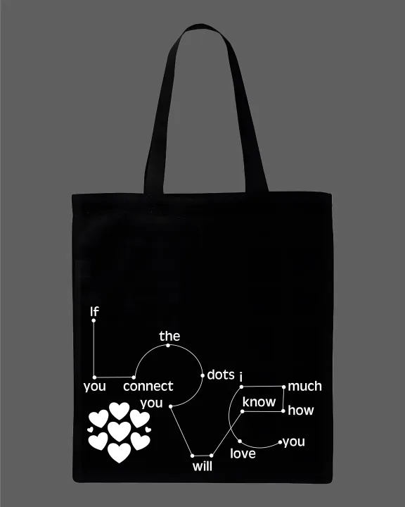 "Connect%20The%20Dots"%20Love%20Quote%20printed%20Tote%20Bag%E2%80%93%20Black%20&%20White%20-%20Image%202