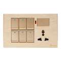 Gold 6 Gang + Multi Socket Switch With Indicator And Fan Dimmer Provision FRLS Gold (3*5). 