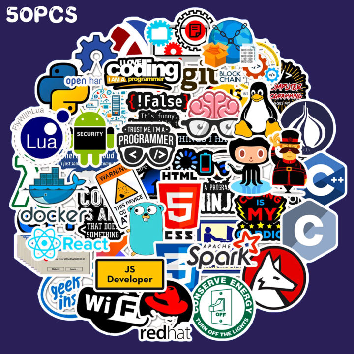 Artsy Home Tech Enthusiast Sticker Pack 25/50pcs - Colorful Computer Coding & Programming Decals for Mac