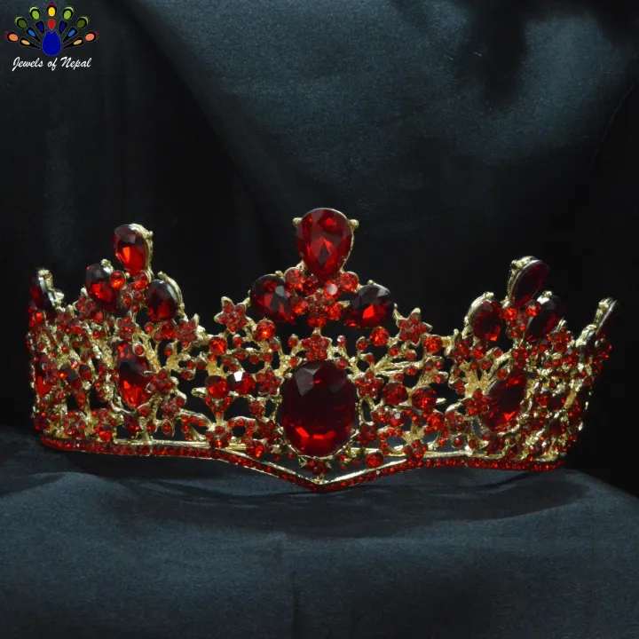 Jewels%20of%20Nepal%20Golden%20Red%20Faux%20Crystal%20Studded%20Stunning%20Bridal%20Crown/Hair%20Embellishment%20For%20Women%20-%20Image%203